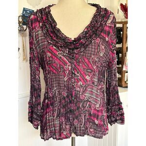 Paisley Multicolored Semi Sheer Blouse M